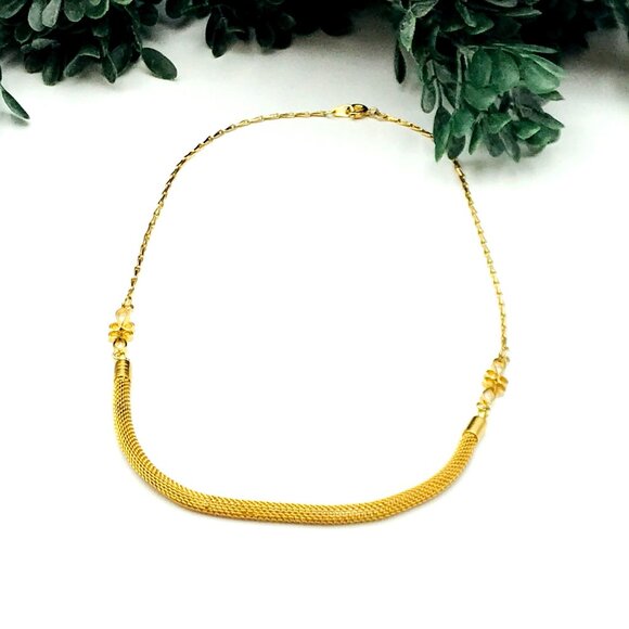 Gold-Tone Mesh Chain Necklace With Floral Accents For Women - Picture 1 of 3